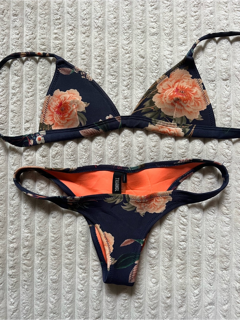 triangl swimwear Navy Floral Bikini with Peach Accents